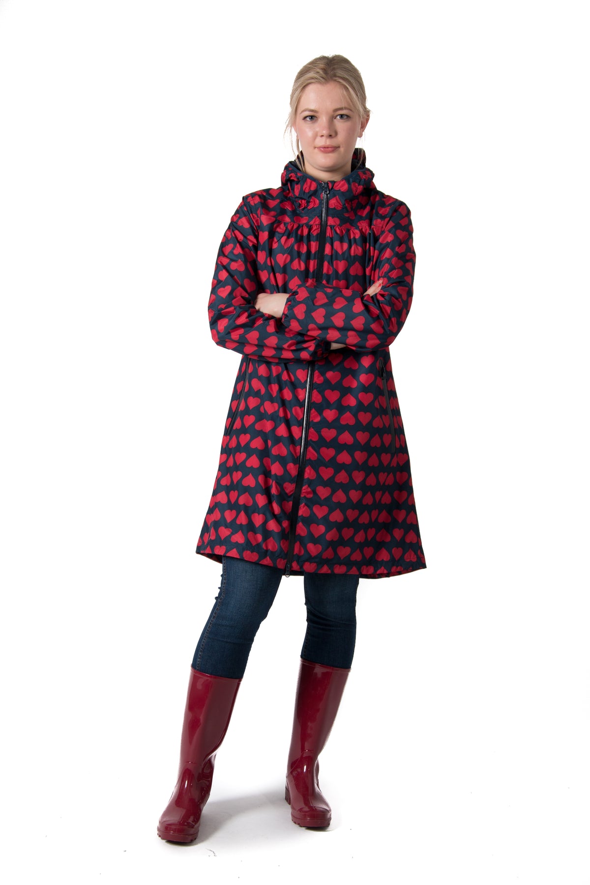 Danehelen Rainjacket Navy/Red BIG Hearts