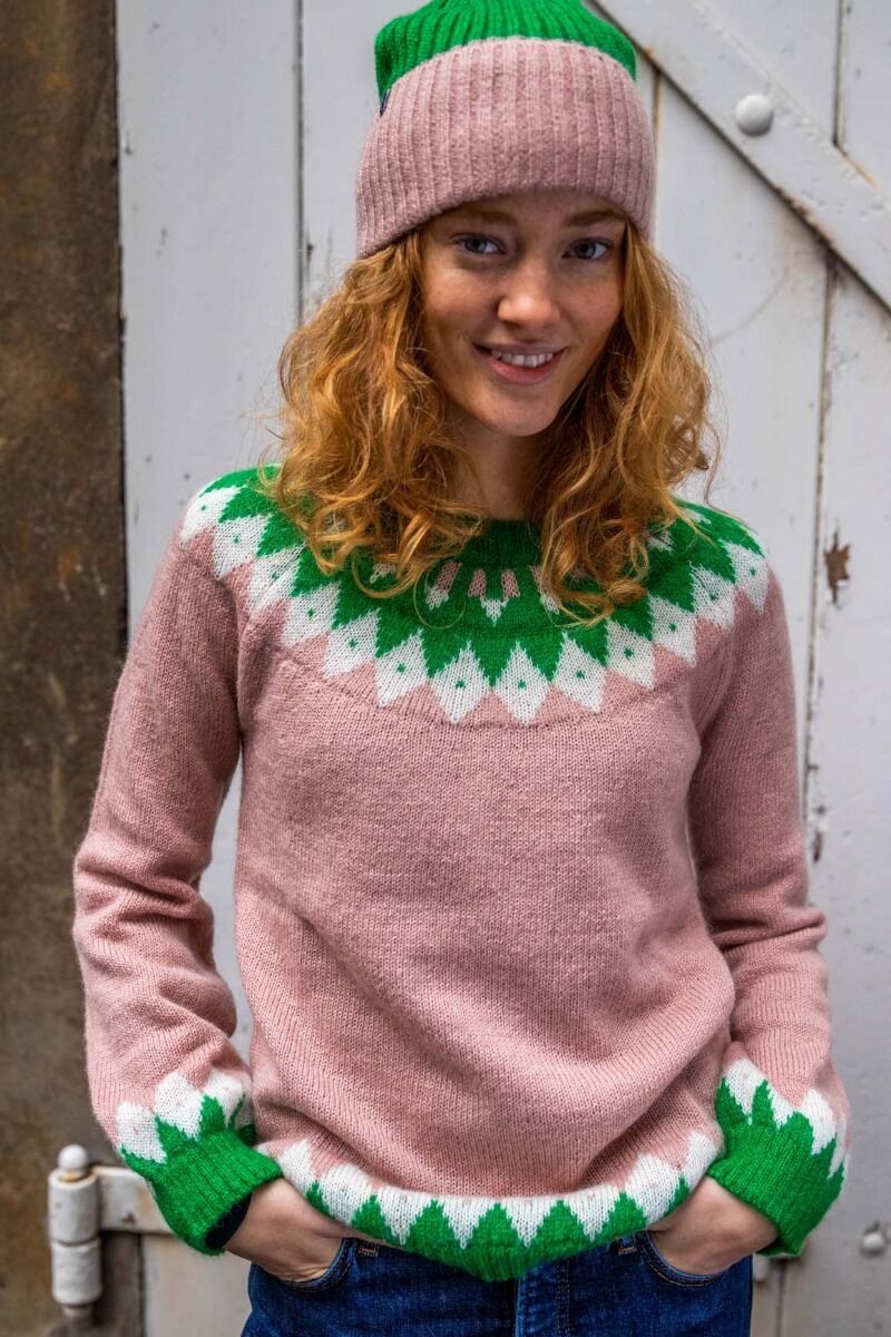 Danehot Stove Mohair Sweater Powder Rose/Chalk/Green