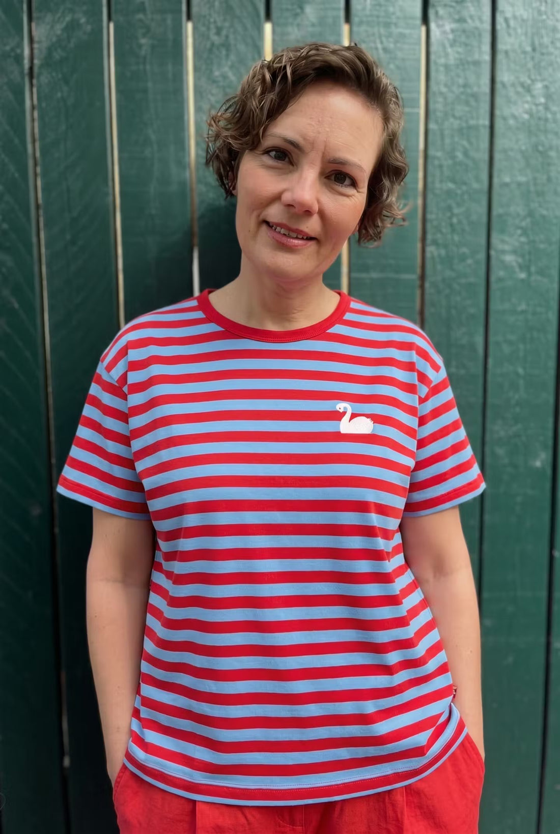Danebasic Boxy Stripe Tee Bright Porcelaine/dark Red SVANE