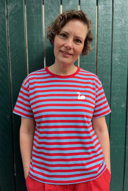 Danebasic Boxy Stripe Tee Bright Porcelaine/Dark Red SVANE
