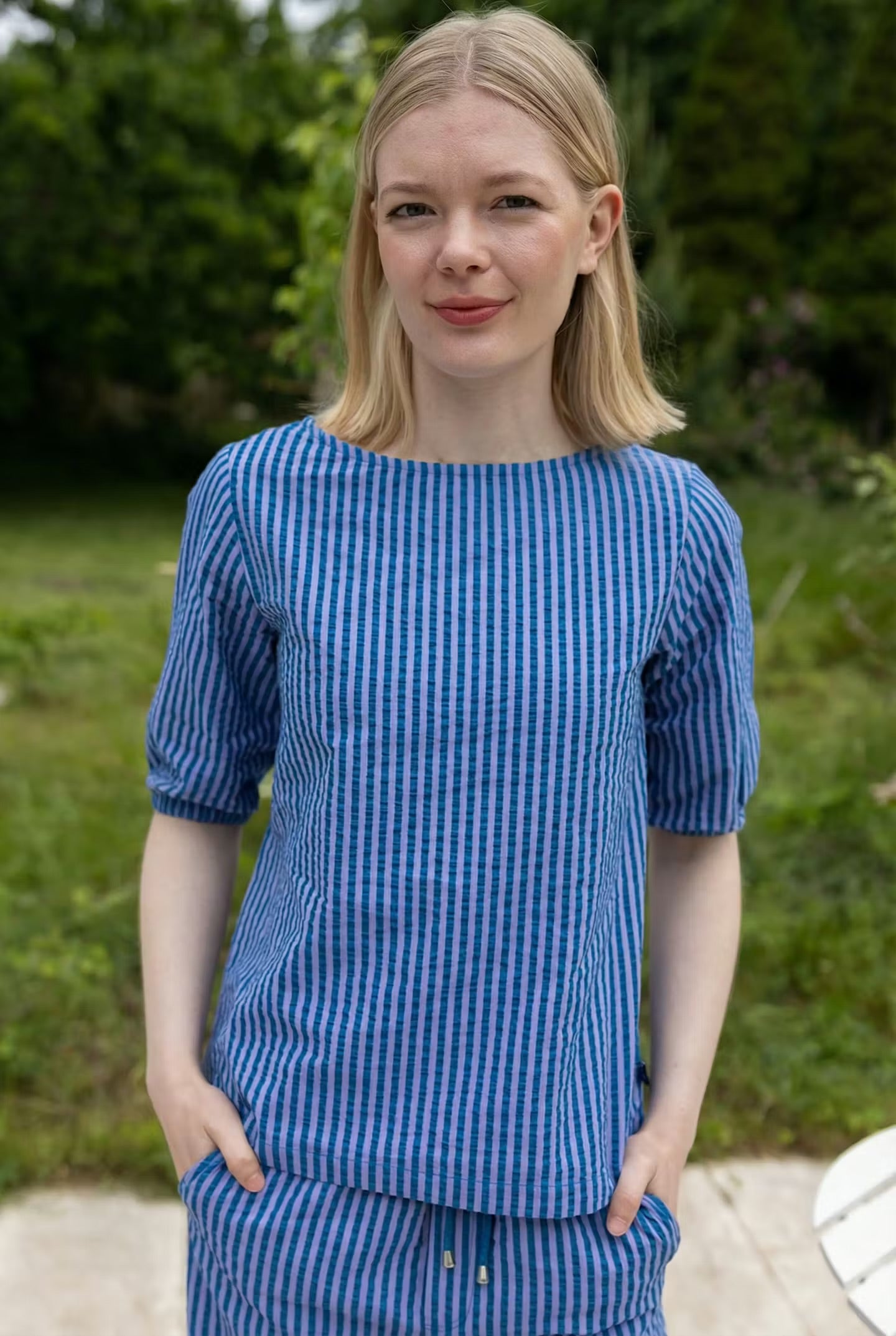 Danecremant Seersucker Shirt Warm Blue/Light Lilac