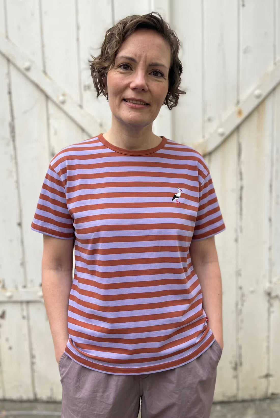 Danebasic Boxy Stripe Tee Light Lilac/Chili STORK