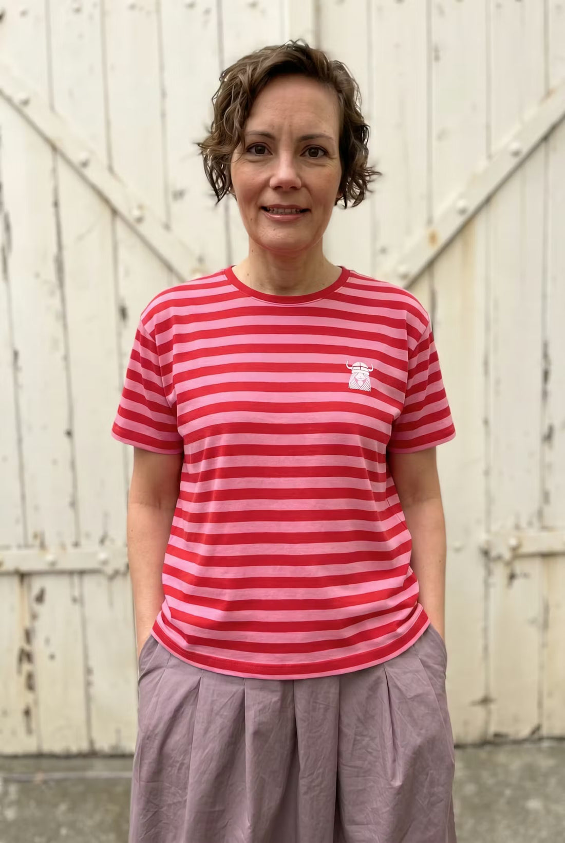 Danebasic Boxy Stripe Tee Dark Red/Soft Cherry FREJA