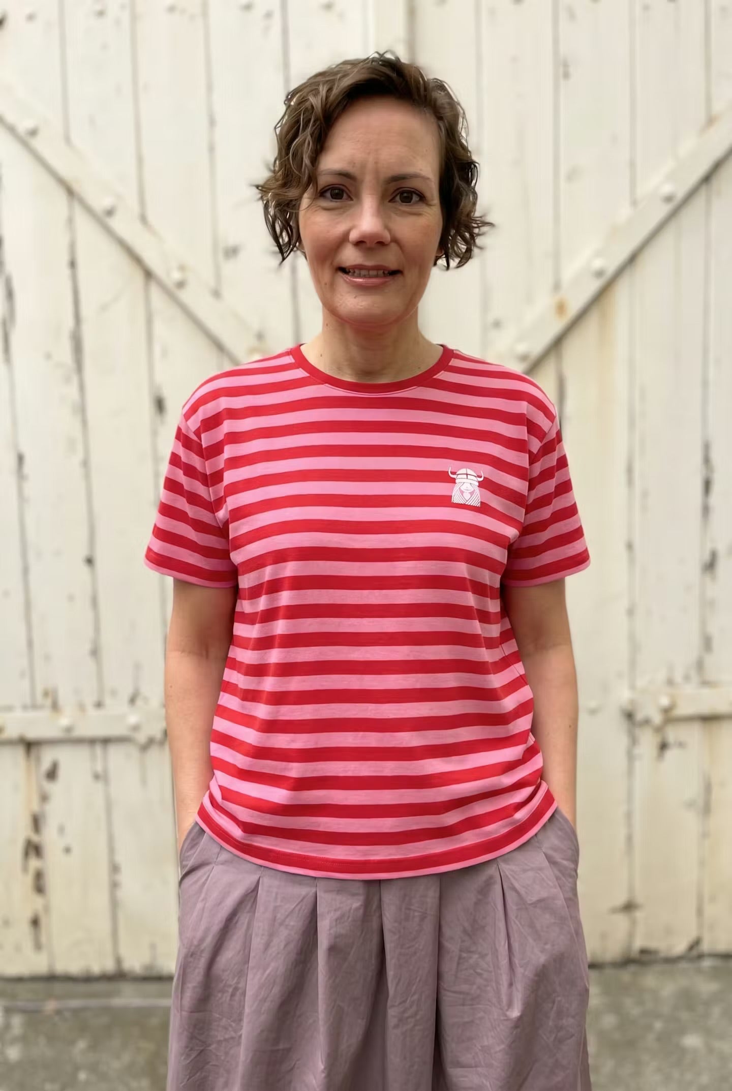 Danebasic Boxy Stripe Tee Dark Red/Soft Cherry FREJA