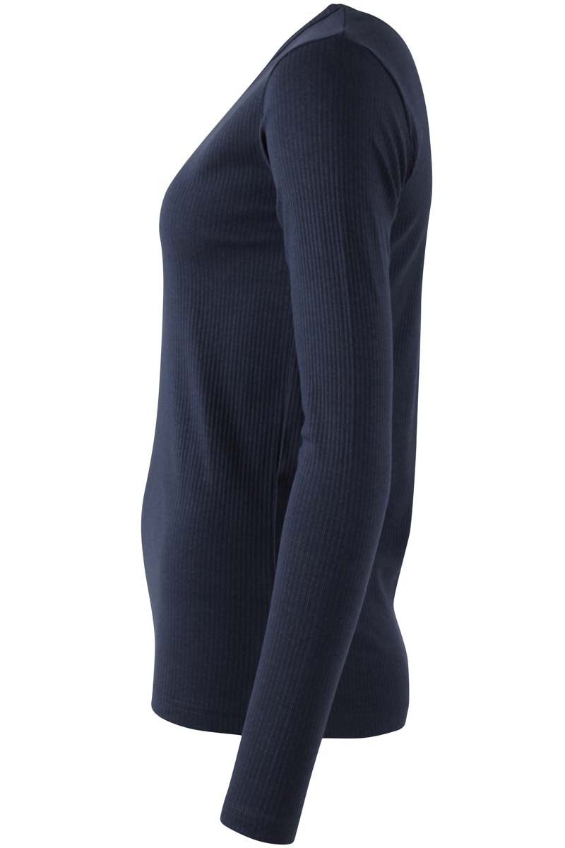 Fin langærmet bluse i navyblå til kvinder 
