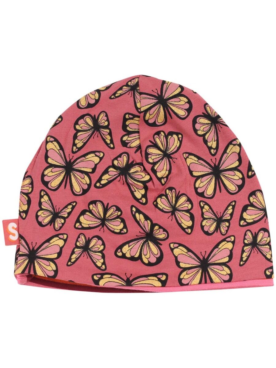 Dyrloeve Beanie Old Rose FLUTTER/STRIPE Reversible