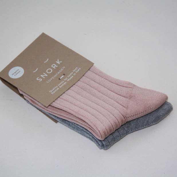 SNORK Organic Rib Socks 2-Pack Dusty Rose/Grey Melange