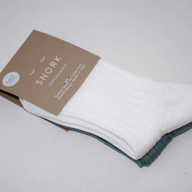 SNORK Organic Rib Socks 2-Pack Green/Off-White