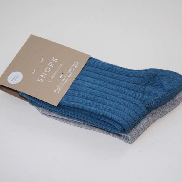 SNORK Organic Rib Socks 2-Pack Dusty Blue/Grey Melange