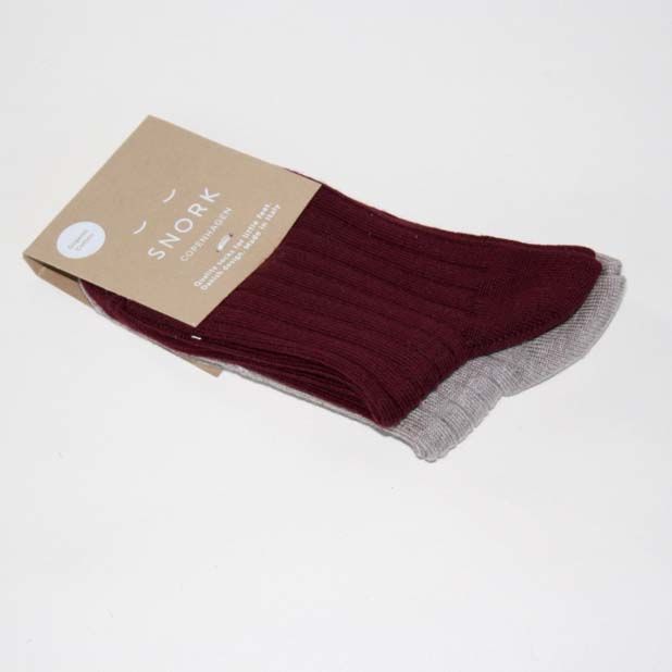 SNORK Organic Rib Socks 2-Pack Burgundy/Earth