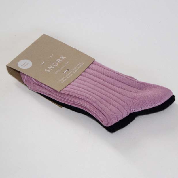 SNORK Organic Rib Socks 2-Pack Vintage Pink/Black