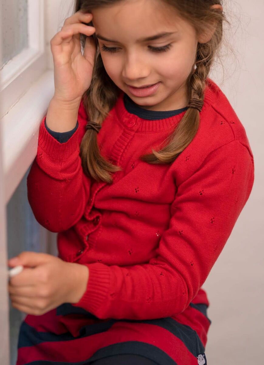 Danemerle Hole knit Cardigan Dk Red