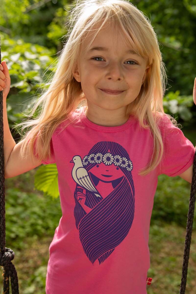 T-shirt til børn med pige og fugl 