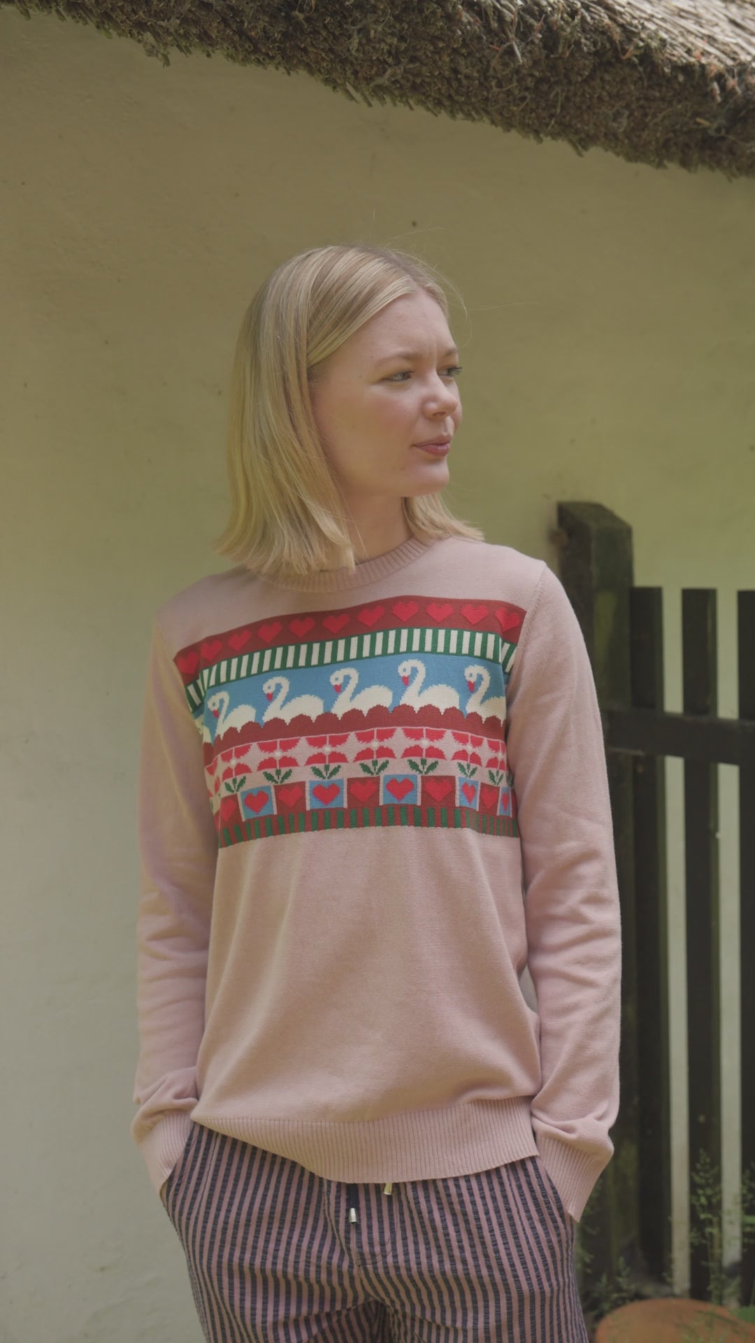 Danepearly Jaquard Cotton Sweater Quail