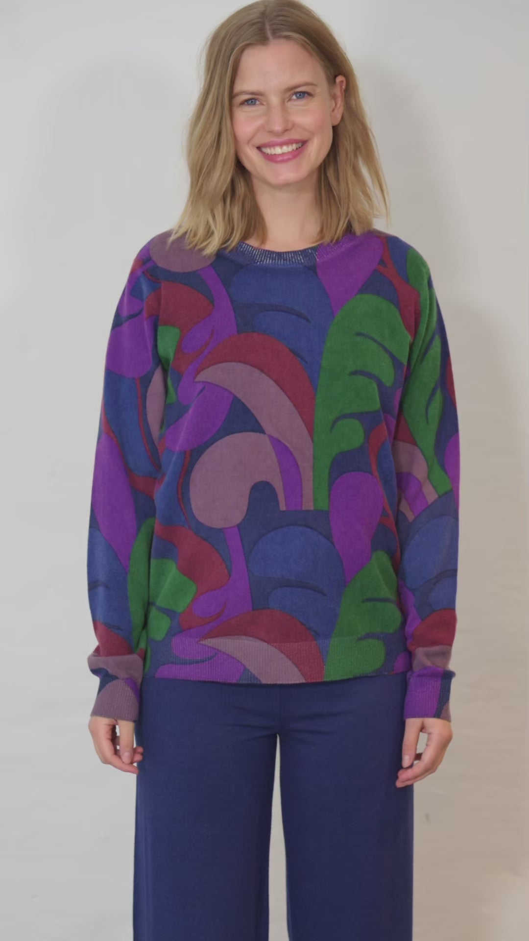 Danevibe Merino Wool AOP Sweater Deep Blue TROPS