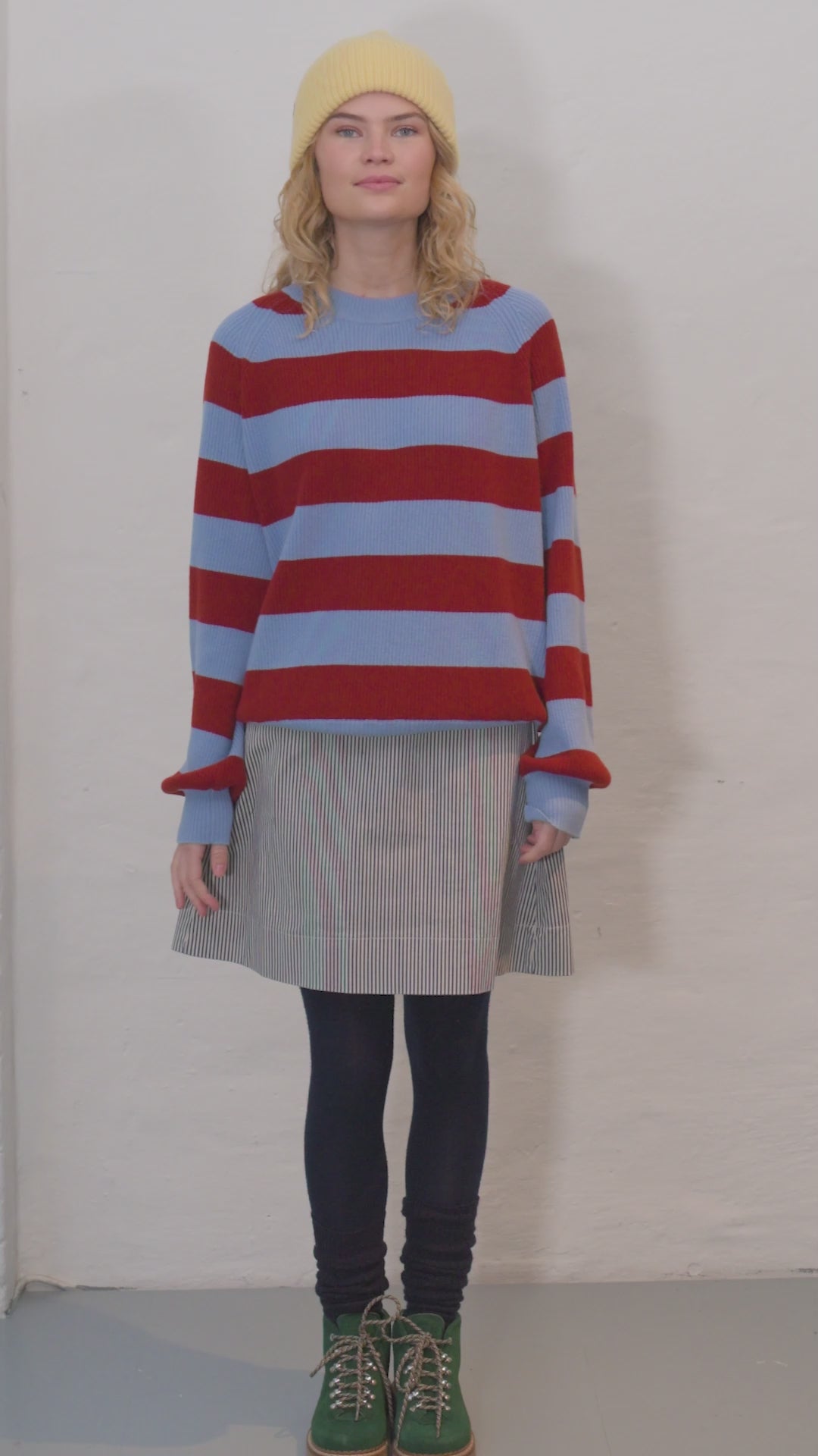 Danerelation Chunky Wool Sweater Dk Brick/Lt Blue Grey 