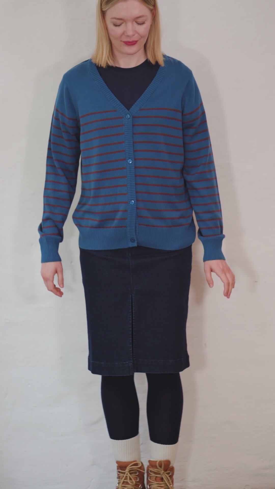 Danejolly Cotton Cardigan Ocean Blue/Dk Merlot