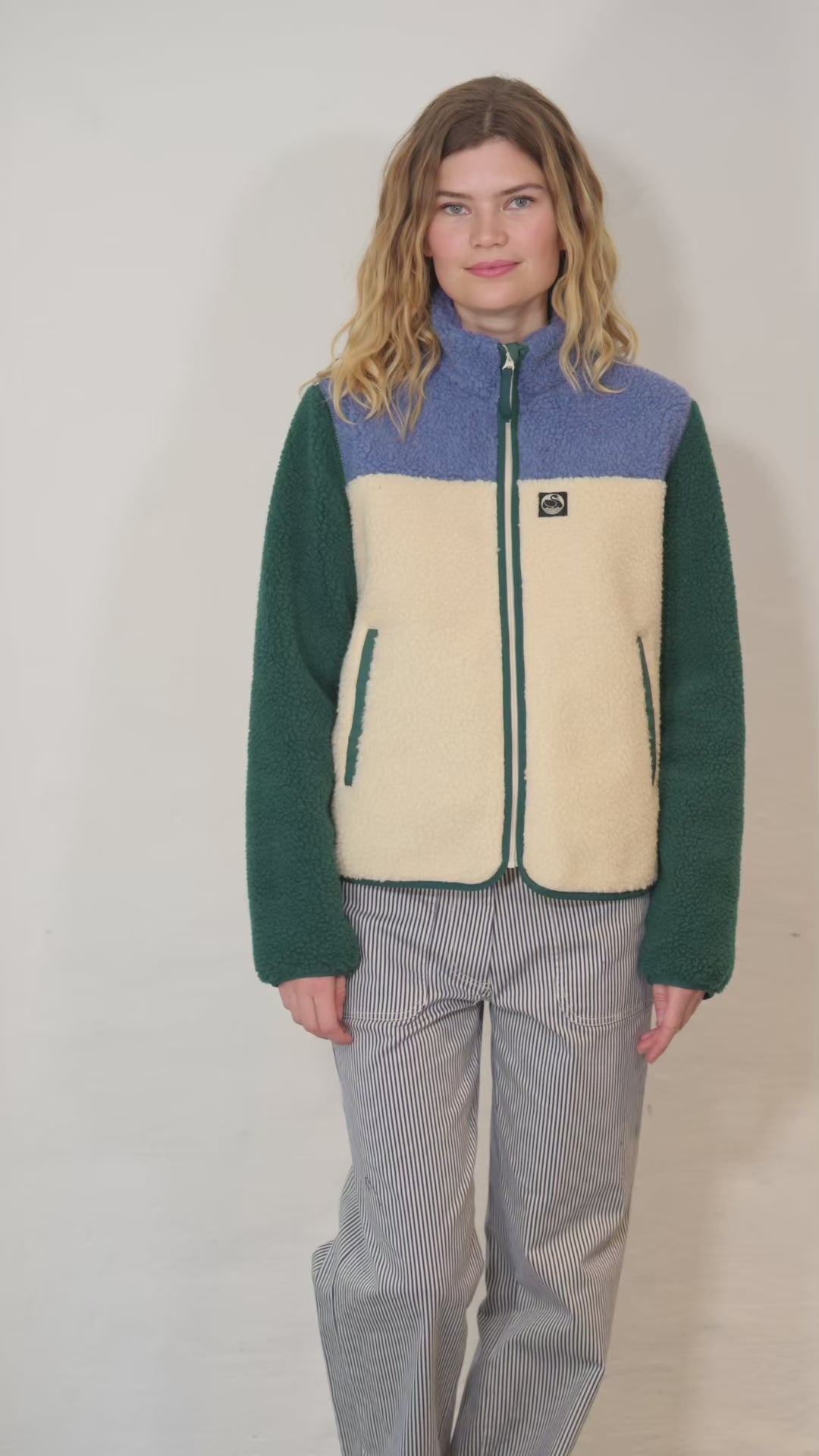 Danebirk Fleece Zip-Up Canard/Porcelaine/Light Beige