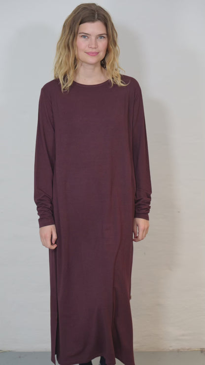 Danesweet Wool LS Dress Dark Wine