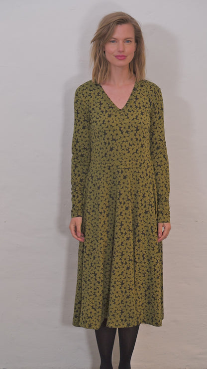 ORGANIC - Danandreasen Viscose Slub Dress Olive FLOWERY