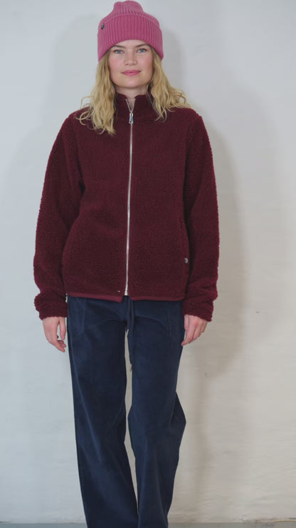 Danedada Fuzzy Wool Fleece Zip-Up Dark Wine