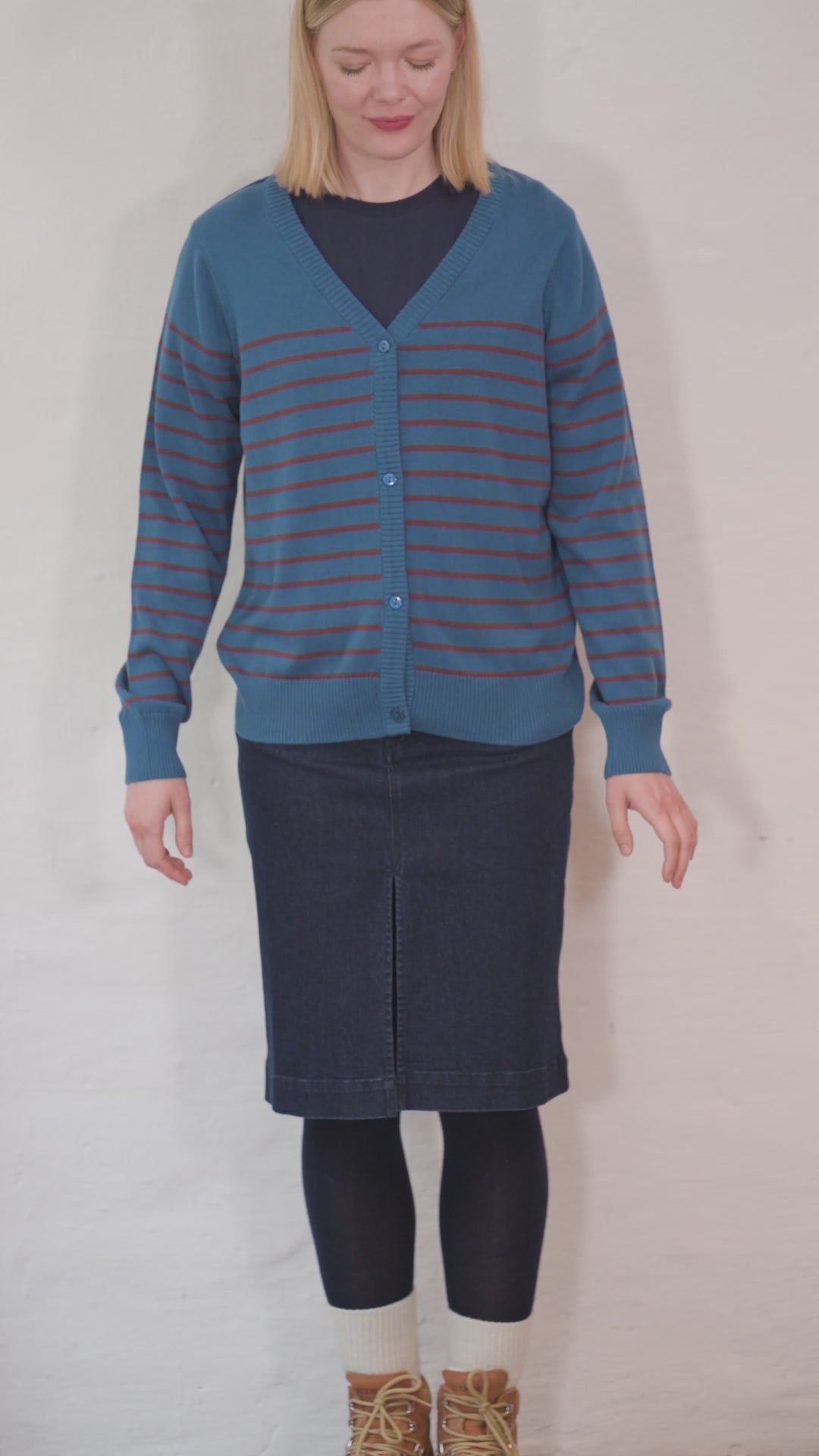 Danejolly Cotton Cardigan Ocean Blue/Dk Merlot