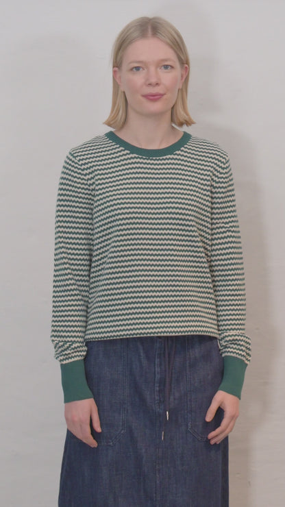 Danefox – Perlenstrickpullover in Dunkelschiefergrau/Kreide