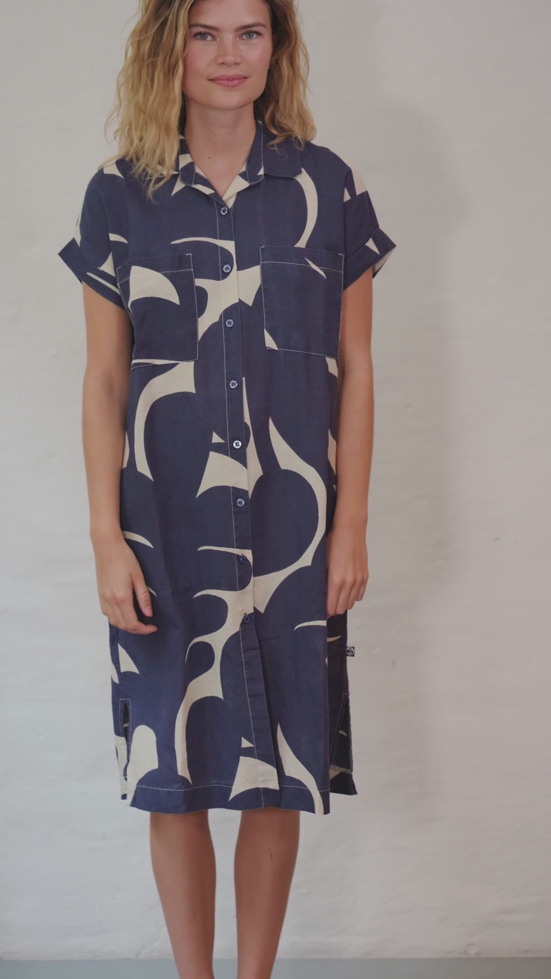 Danerrand Modal Linnen Dress Dark Navy/Chalk TROPS