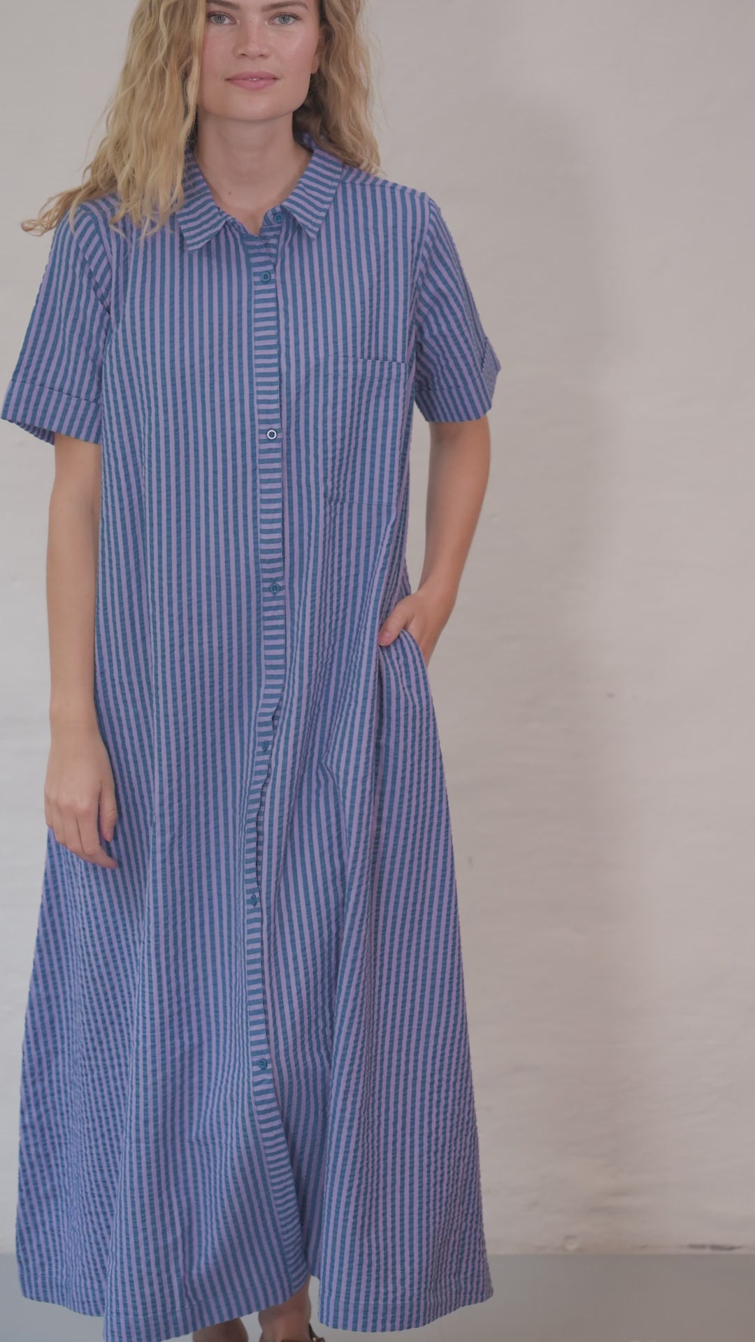 Danapril Seersucker SS Dress Warm Blue/Light Lilac