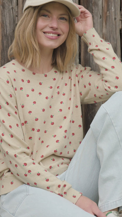 Danevibe Wool-Mix AOP Sweater Light Beige LILFLUFFERS