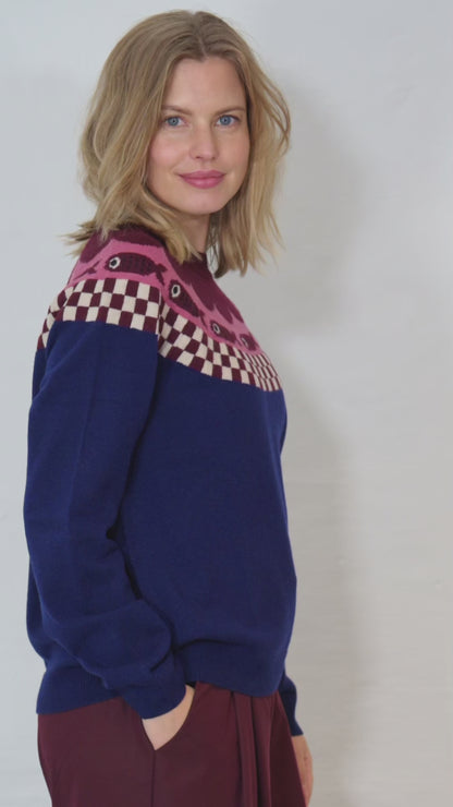 Danesidsel Merino Wool Sweater Deep Blue_Fish Jaquard