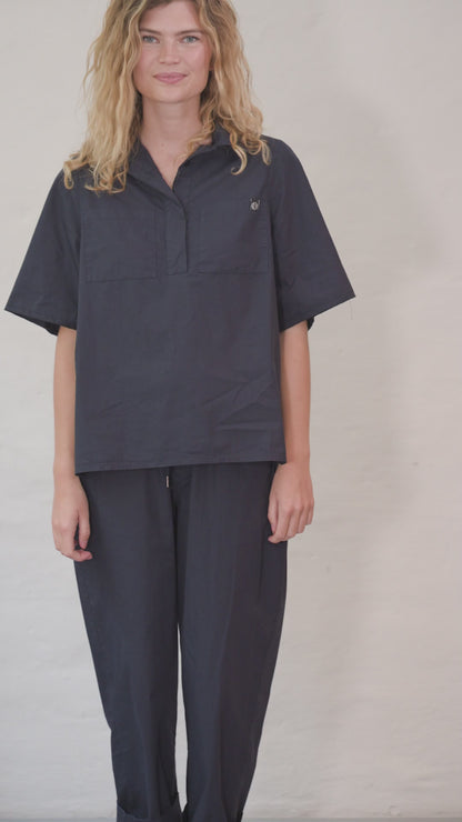 Danepeople Smooth Poplin SS Shirt Dark Navy