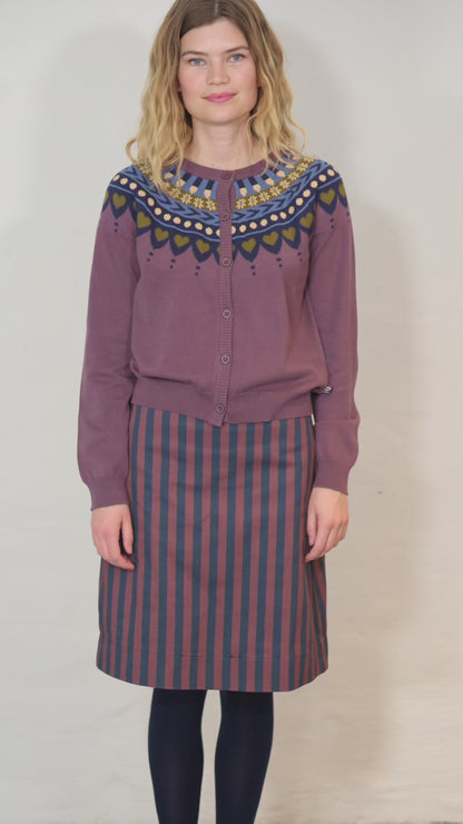 Danesweetheart Cotton Cardigan Grey Plum JAQUARD