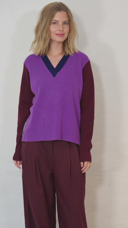 Danebass Merino Wool V-Neck Sweater Purple-Mix