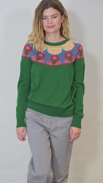 Danebright Lights Cotton Sweater Dark Pine FLOWER