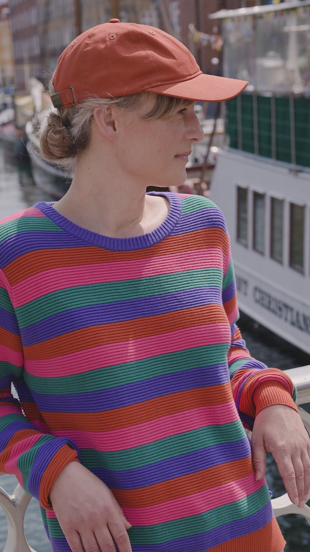 stribet strik sweater til dame