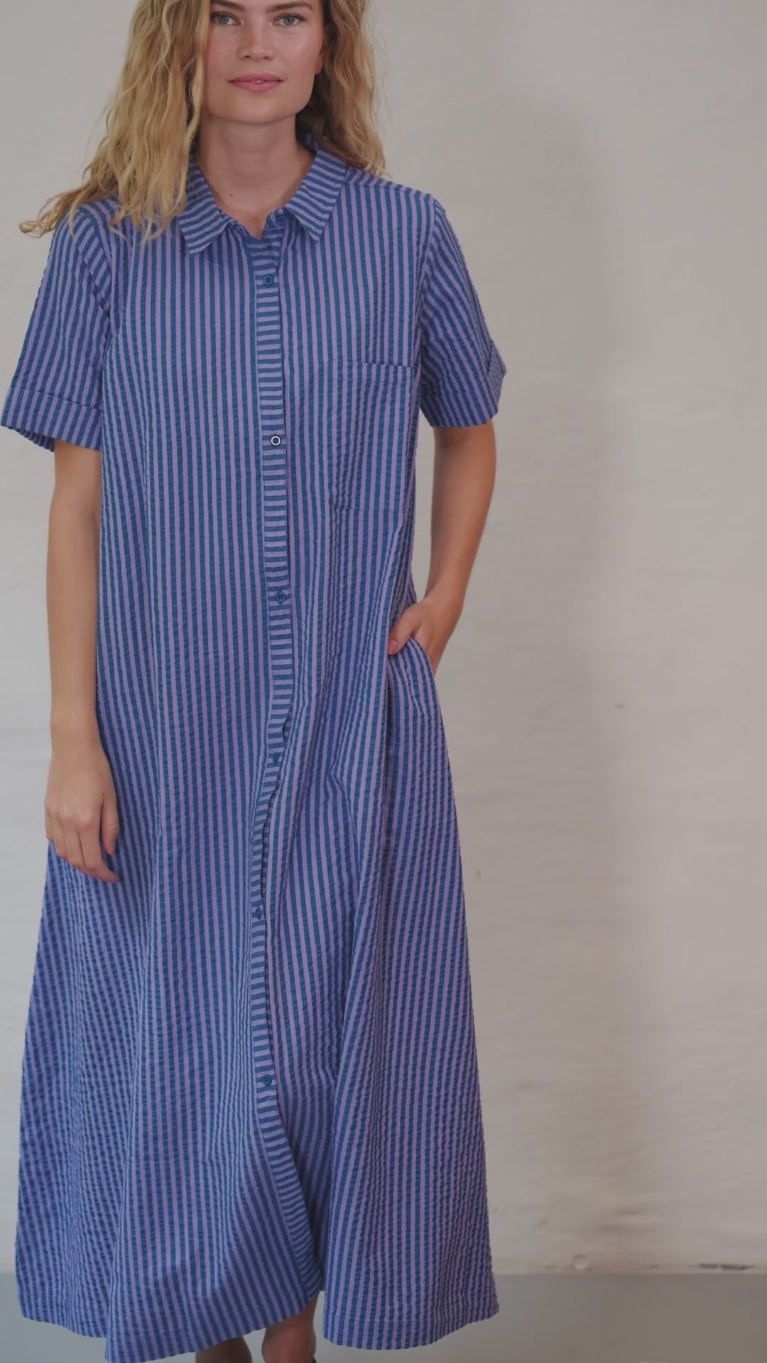 Danapril Seersucker SS Dress Warm Blue/Light Lilac
