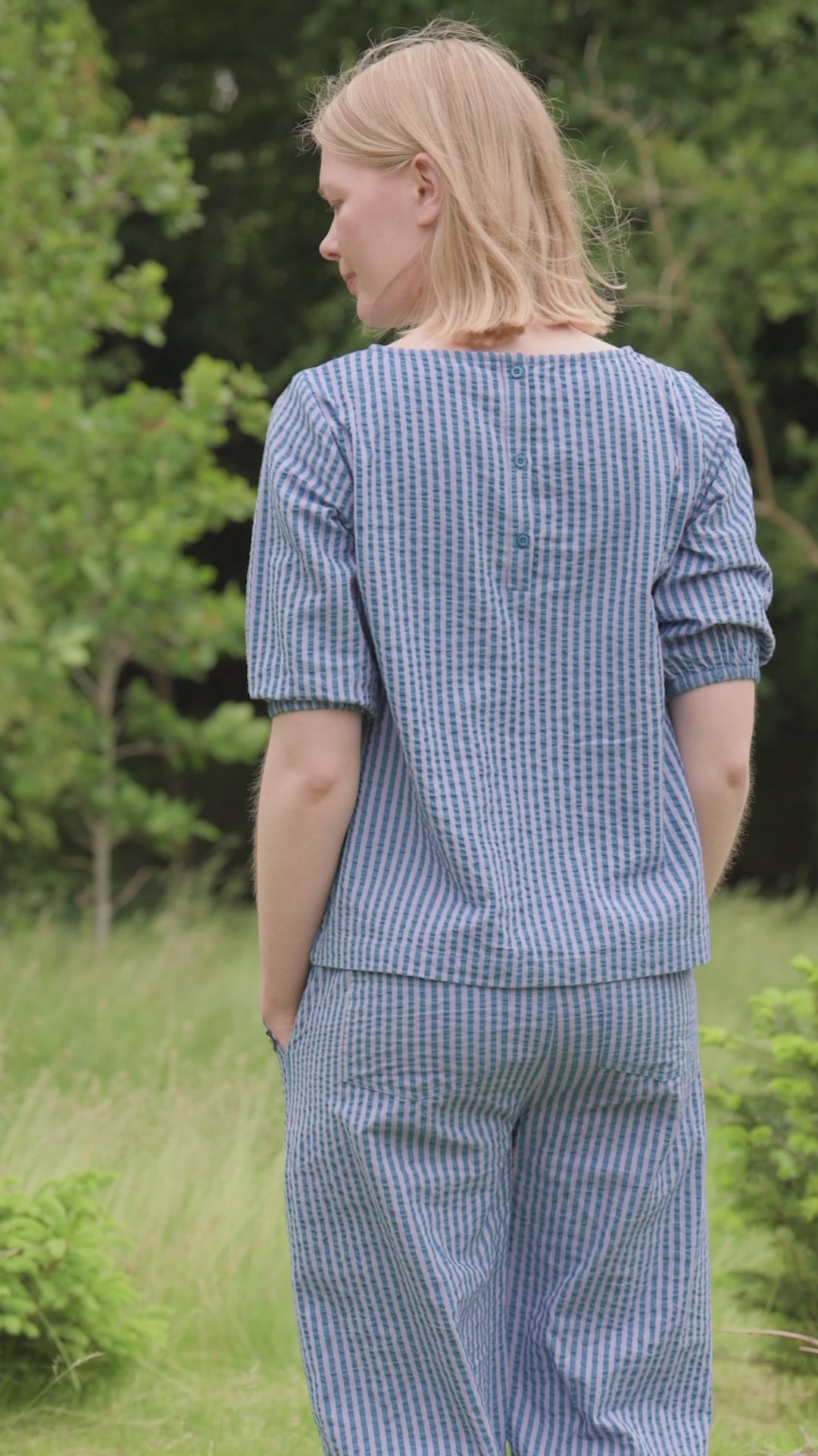 Danenynne Seersucker Pants Warm Blue/Light Lilac