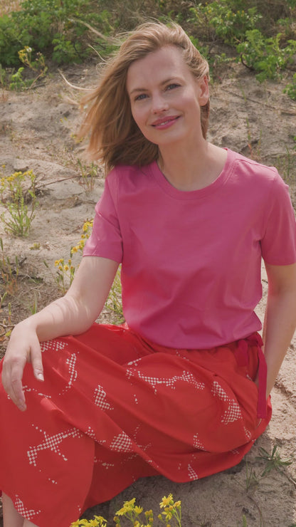 Daneminna Smooth Poplin Skirt Summer Red/Chalk TROPFUZZ