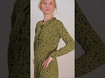 ORGANIC - Danemusical Viscose Slub Dress Olive FLOWERY