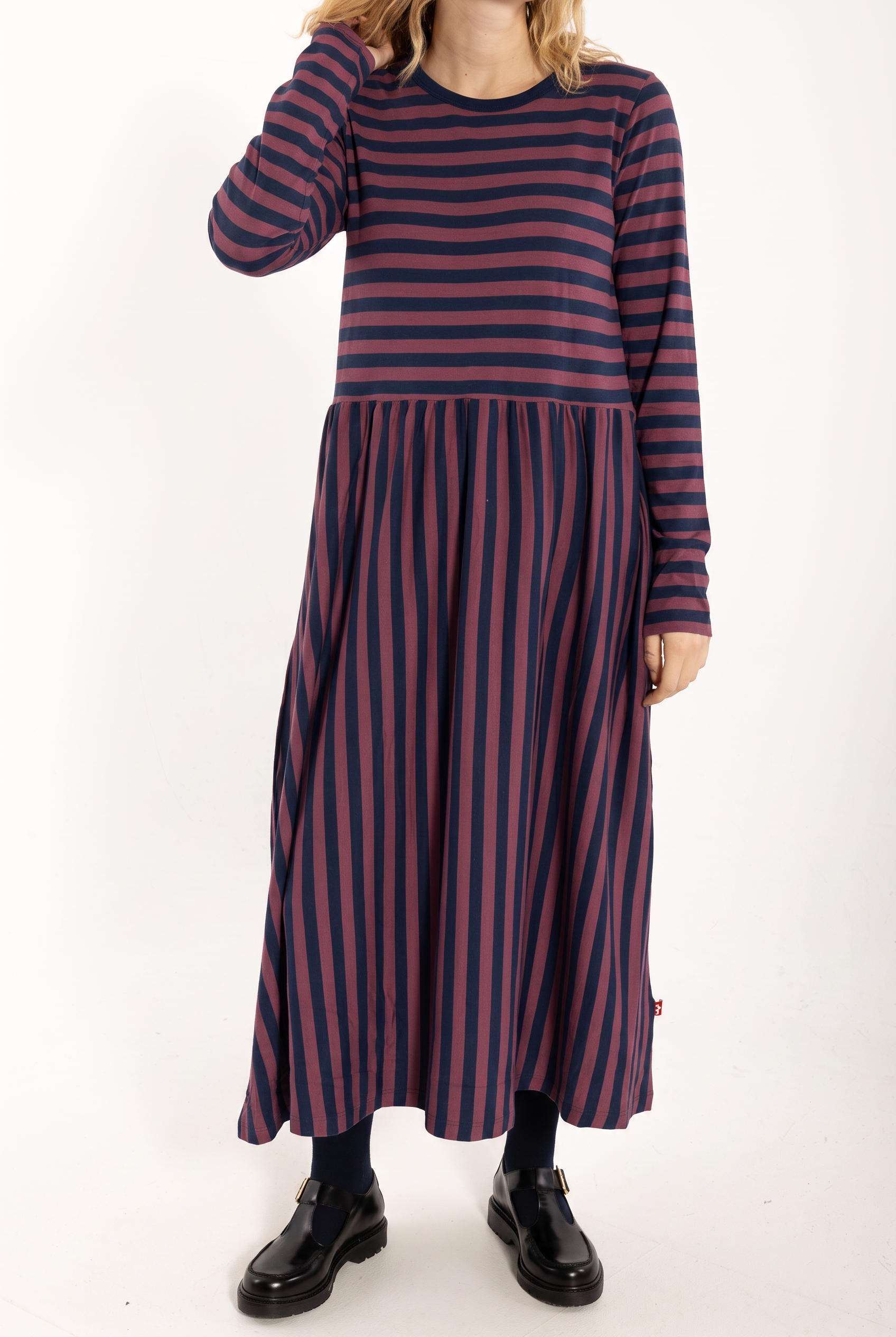Danebasic Kroeyer LS Dress Dark Grey Blue/Grey Plum