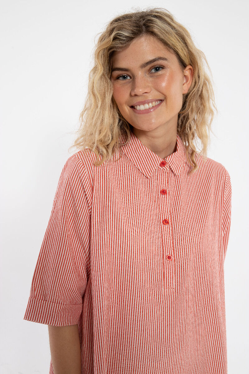 Danane Seersucker dress Bright Red/Chalk