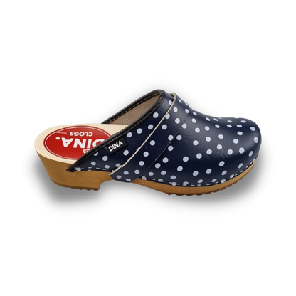Dina Leather Clogs Blue Polka Dot